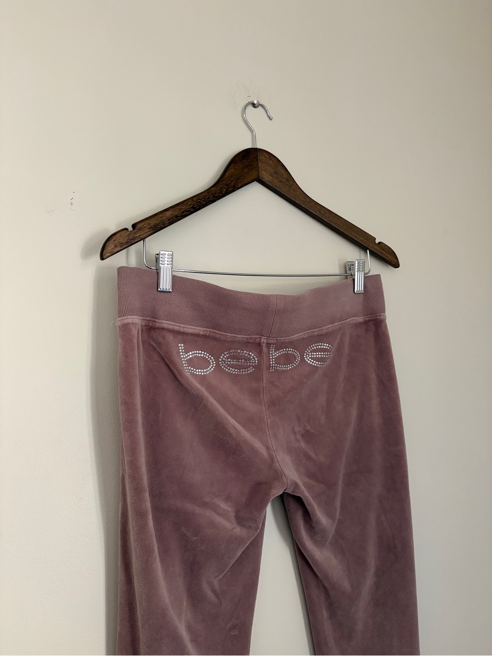 Y2K Bebe Velour Low Rise Sweatpants Rhinestone Logo Track Pants 2000s McBling